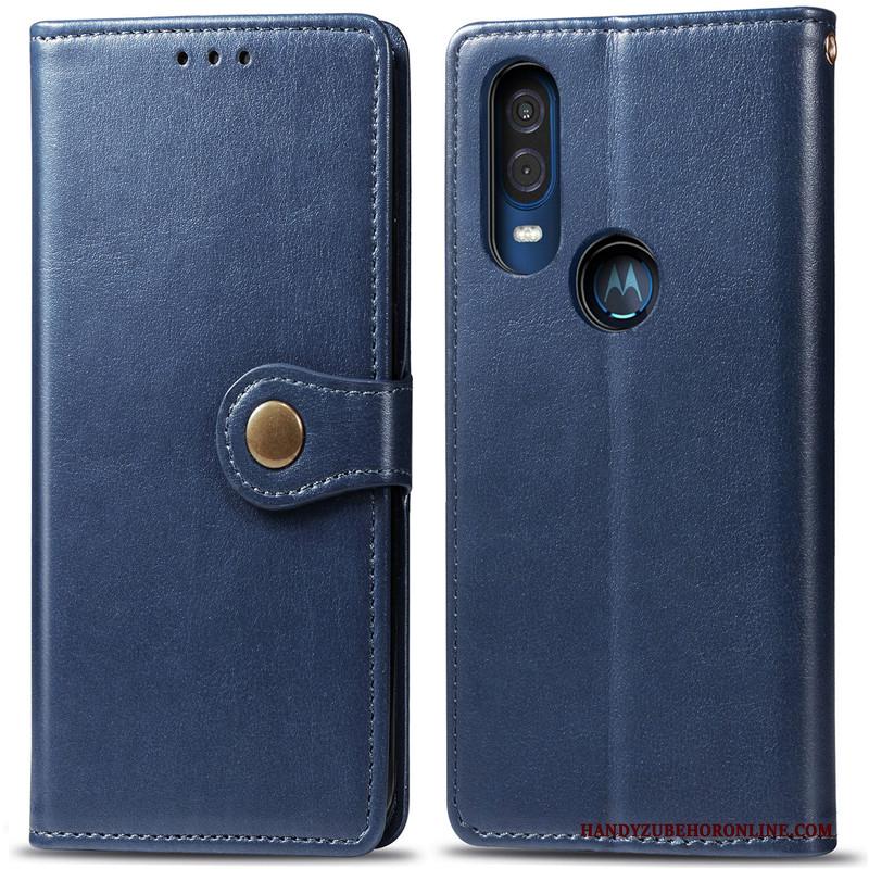 Motorola One Vision Effen Kleur Rood Folio Eenvoudige Hoesje Telefoon Bescherming