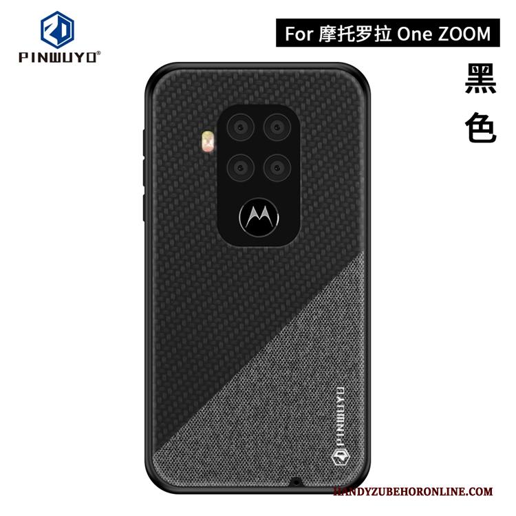 Motorola One Zoom Patroon Dun Hoesje Telefoon Blauw Canvas