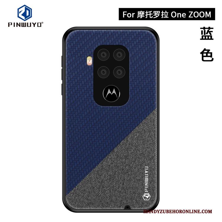 Motorola One Zoom Patroon Dun Hoesje Telefoon Blauw Canvas