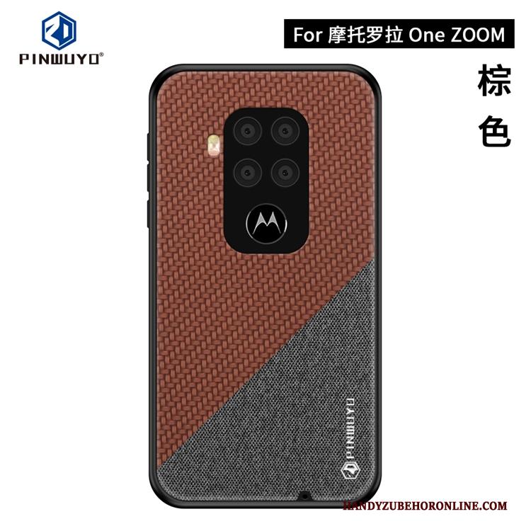 Motorola One Zoom Patroon Dun Hoesje Telefoon Blauw Canvas