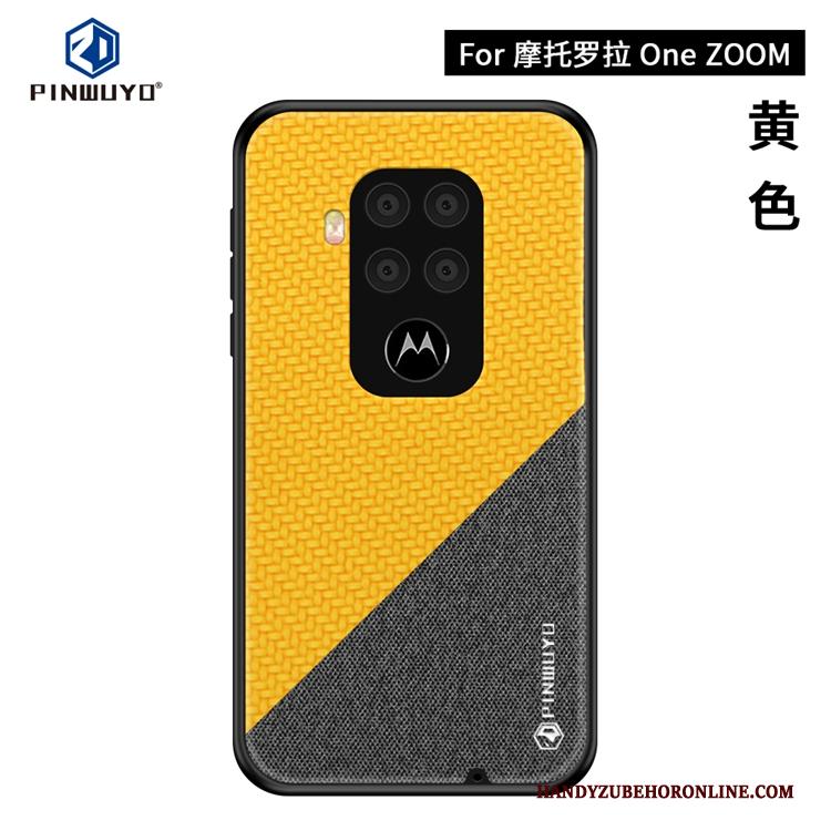 Motorola One Zoom Patroon Dun Hoesje Telefoon Blauw Canvas