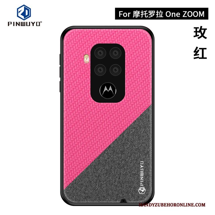 Motorola One Zoom Patroon Dun Hoesje Telefoon Blauw Canvas