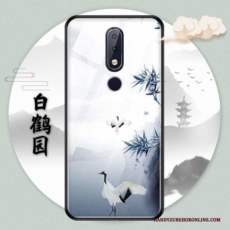 Nokia 5.1 Plus Hoesje Groen Inkt Glas Chinese Stijl Bescherming Vintage