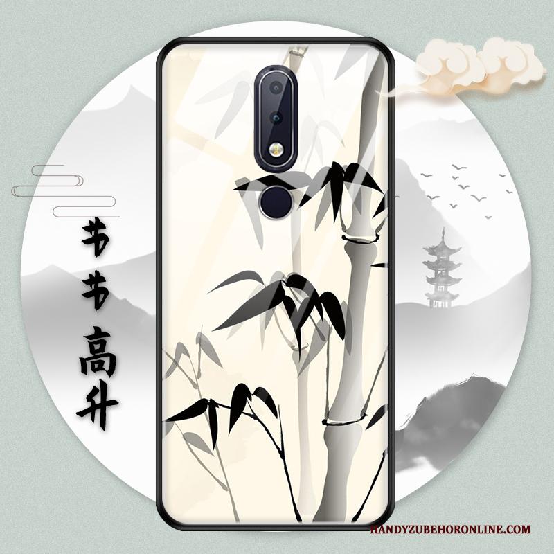 Nokia 5.1 Plus Hoesje Groen Inkt Glas Chinese Stijl Bescherming Vintage