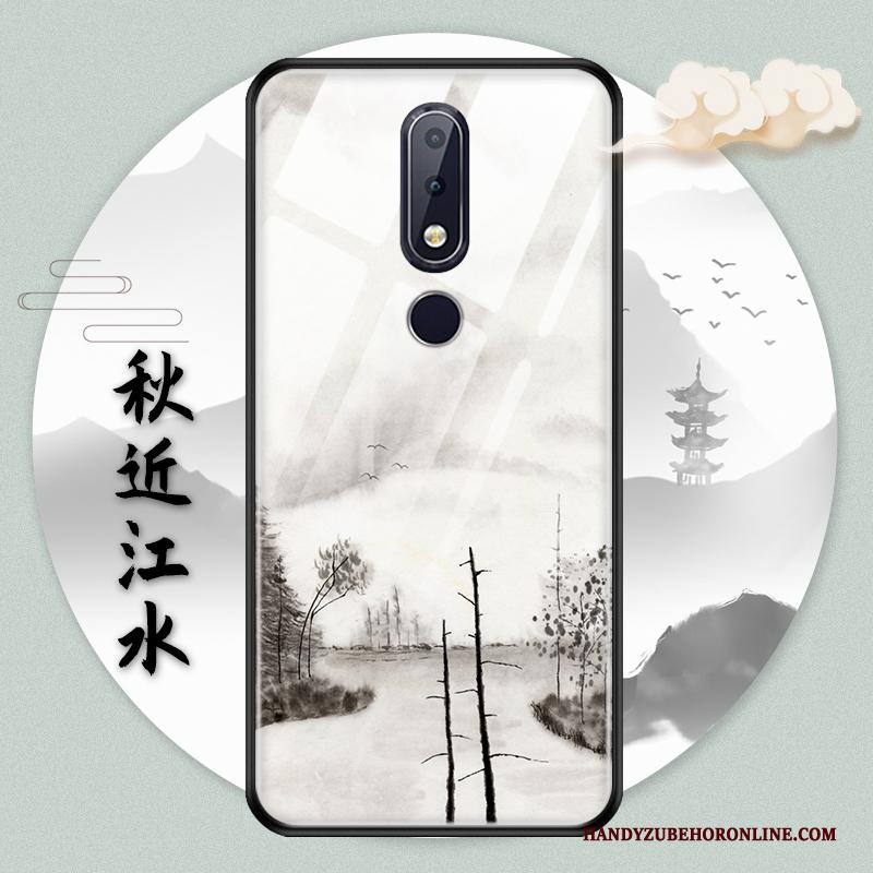 Nokia 5.1 Plus Hoesje Groen Inkt Glas Chinese Stijl Bescherming Vintage