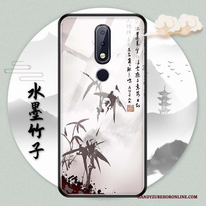 Nokia 5.1 Plus Hoesje Groen Inkt Glas Chinese Stijl Bescherming Vintage