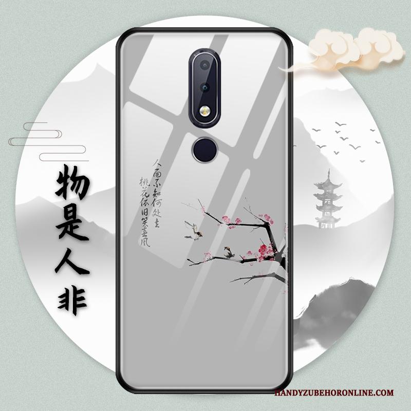 Nokia 5.1 Plus Hoesje Groen Inkt Glas Chinese Stijl Bescherming Vintage