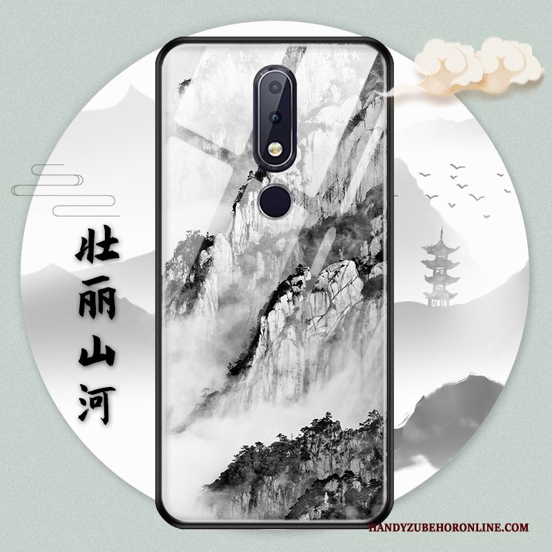 Nokia 5.1 Plus Hoesje Groen Inkt Glas Chinese Stijl Bescherming Vintage