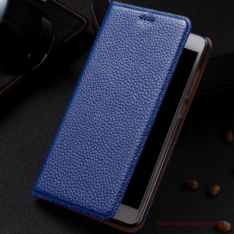 Nokia 5.1 Plus Leren Etui Hoesje Telefoon Mobiele Telefoon Soort Aziatische Vrucht Blauw Echt Leer