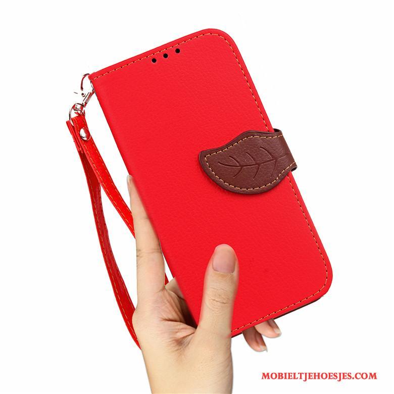 Nokia 5 Bescherming Anti-fall Hanger Clamshell Hoesje Telefoon Rood Leren Etui