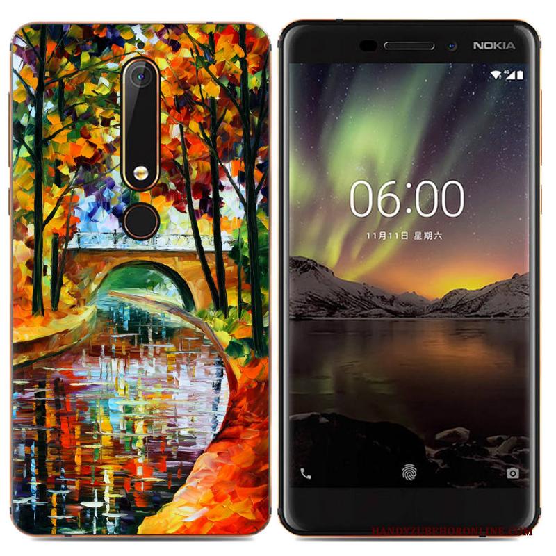 Nokia 6.1 Bescherming Spotprent Eenvoudige Zacht Hoesje Trend Kleur