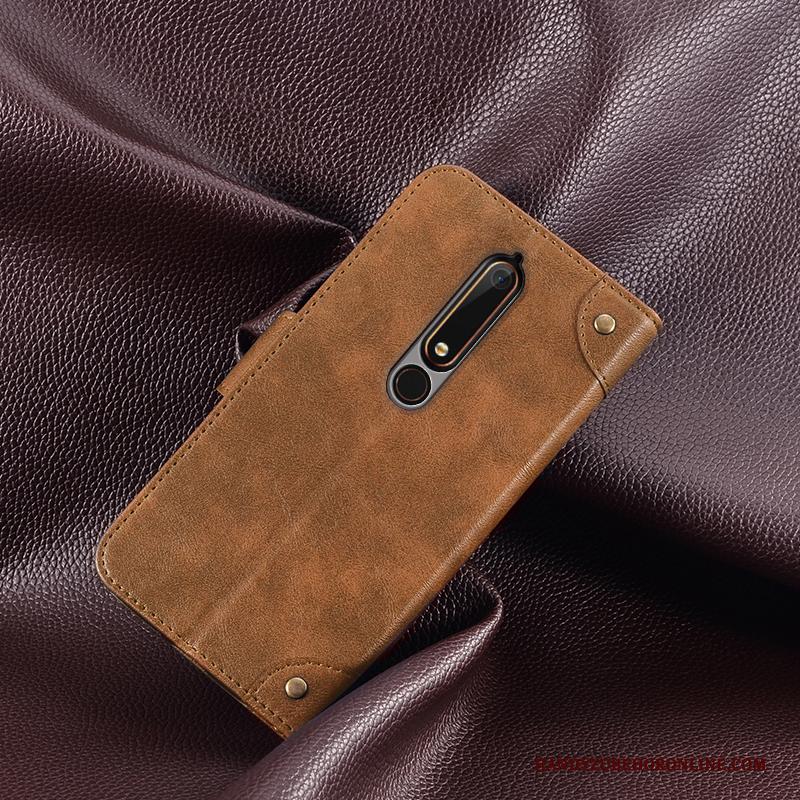 Nokia 6.1 Hoesje Mobiele Telefoon Scheppend Portemonnee Folio Leren Etui Rood Hoes