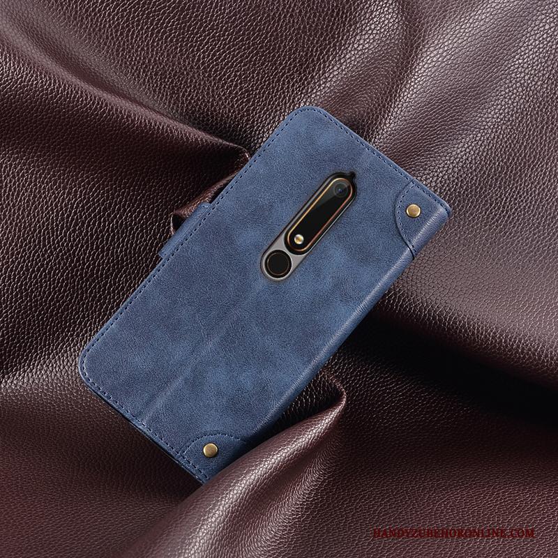 Nokia 6.1 Hoesje Mobiele Telefoon Scheppend Portemonnee Folio Leren Etui Rood Hoes