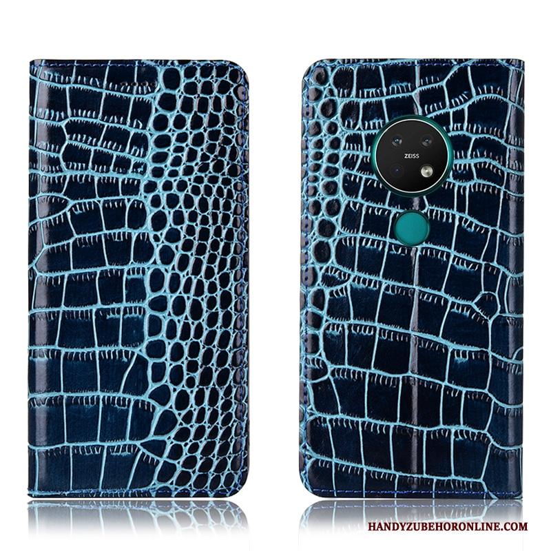 Nokia 6.2 Blauw Anti-fall Hoesje Telefoon Krokodil Folio Leren Etui Patroon