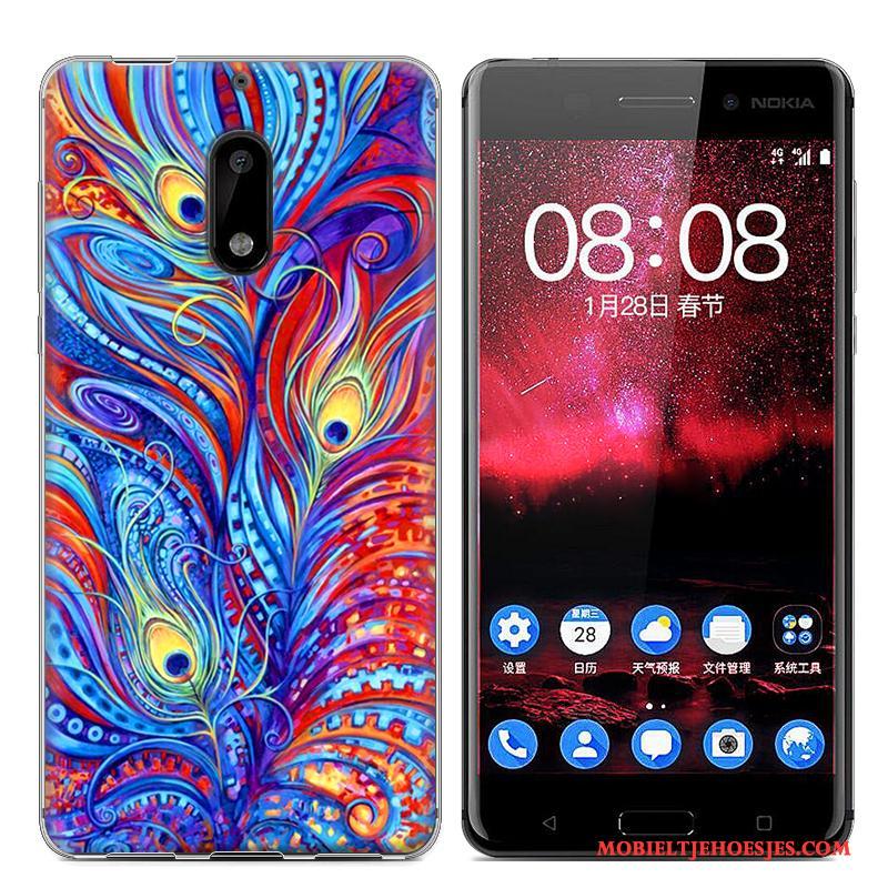 Nokia 6 Spotprent Geschilderd Bescherming Blauw Zacht Hoesje Telefoon