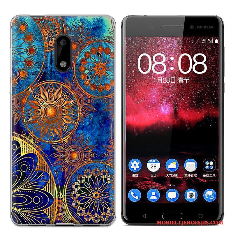 Nokia 6 Spotprent Geschilderd Bescherming Blauw Zacht Hoesje Telefoon