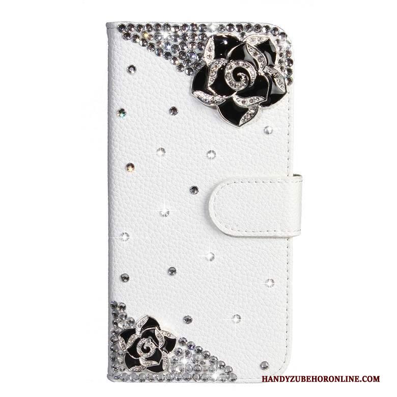 Nokia 7.1 Folio Hoesje Telefoon Strass Met De Hand Wit Bescherming Leren Etui