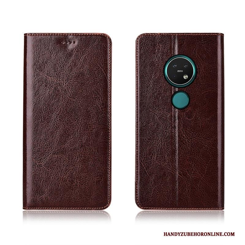 Nokia 7.2 Leren Etui Folio Echt Leer Bescherming Hoesje Telefoon Blauw Patroon