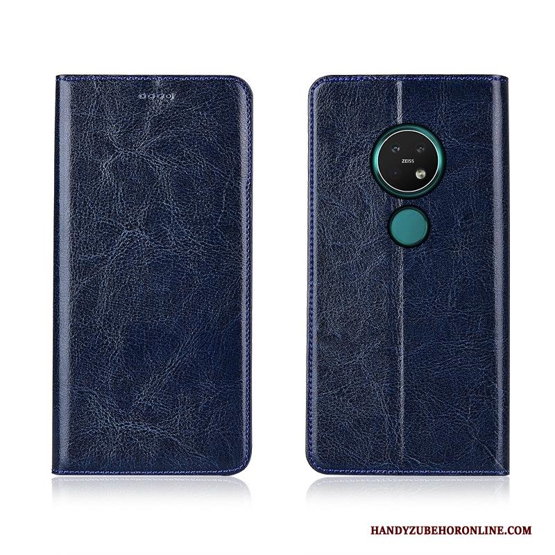 Nokia 7.2 Leren Etui Folio Echt Leer Bescherming Hoesje Telefoon Blauw Patroon