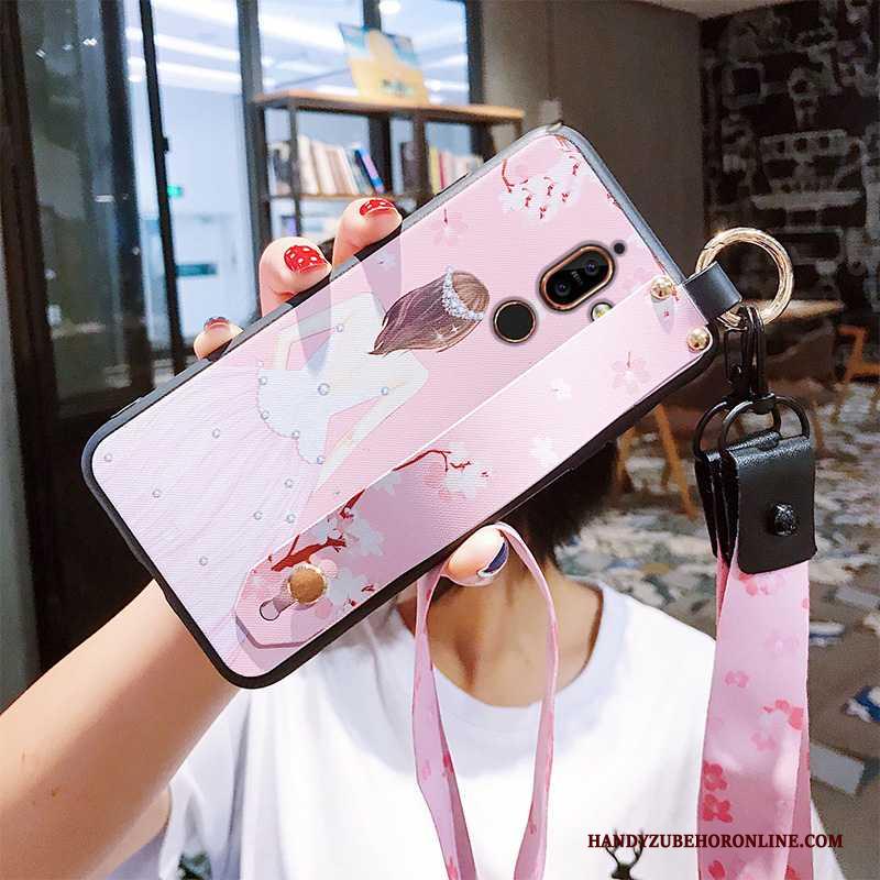 Nokia 7 Plus Anti-fall Roze Hoesje Telefoon Chinese Stijl Hanger Pu Schoonheid