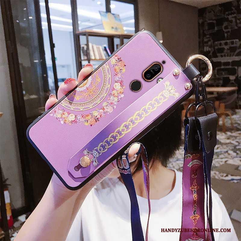 Nokia 7 Plus Anti-fall Roze Hoesje Telefoon Chinese Stijl Hanger Pu Schoonheid