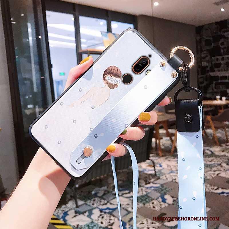 Nokia 7 Plus Anti-fall Roze Hoesje Telefoon Chinese Stijl Hanger Pu Schoonheid