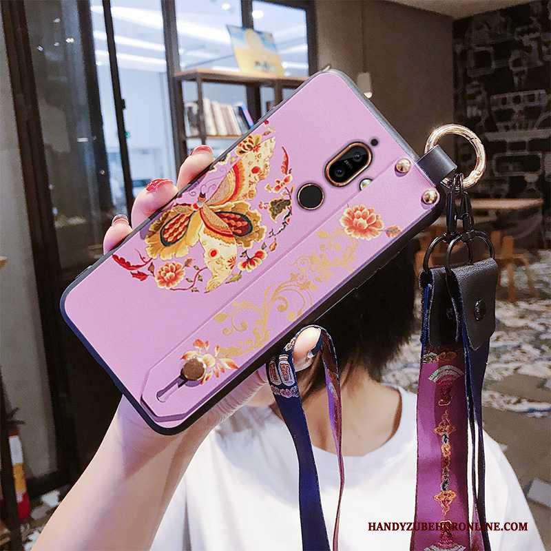 Nokia 7 Plus Anti-fall Roze Hoesje Telefoon Chinese Stijl Hanger Pu Schoonheid
