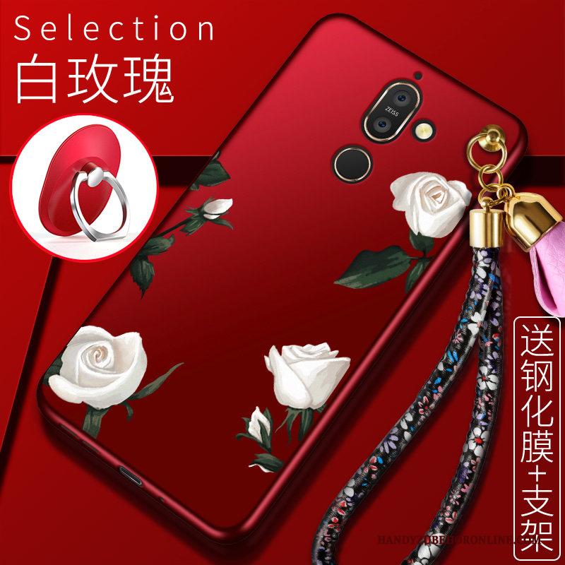 Nokia 7 Plus Bloemen Trend Anti-fall Hoesje Telefoon Bescherming Rood