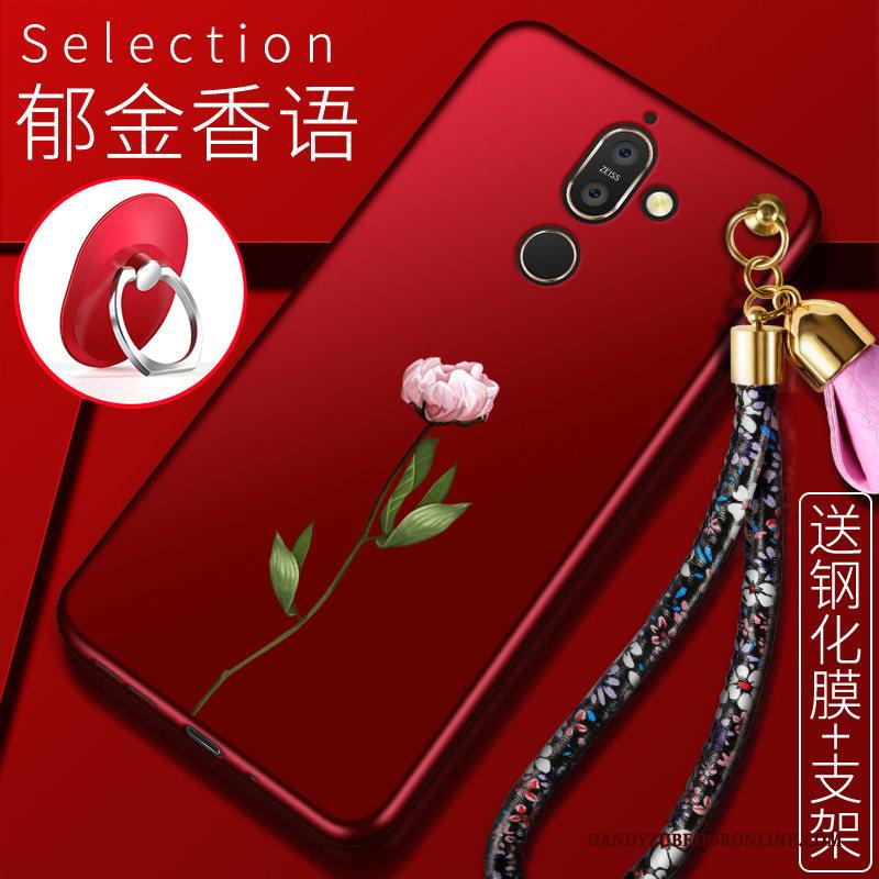 Nokia 7 Plus Bloemen Trend Anti-fall Hoesje Telefoon Bescherming Rood