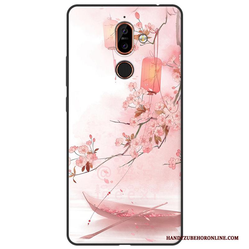 Nokia 7 Plus Hoesje Roze Kunst Anti-fall Siliconen Schrobben Telefoon