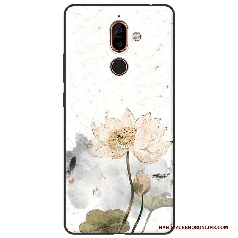 Nokia 7 Plus Hoesje Roze Kunst Anti-fall Siliconen Schrobben Telefoon