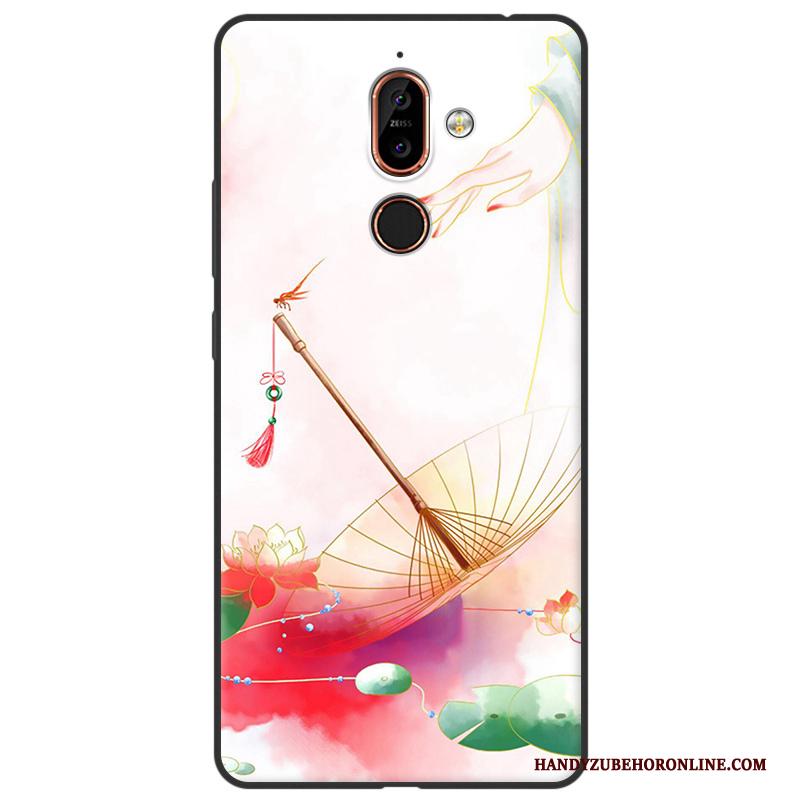 Nokia 7 Plus Hoesje Roze Kunst Anti-fall Siliconen Schrobben Telefoon