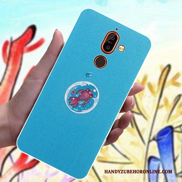 Nokia 7 Plus Hoesje Telefoon Patroon Pas Spotprent Mooie Anti-fall Blauw