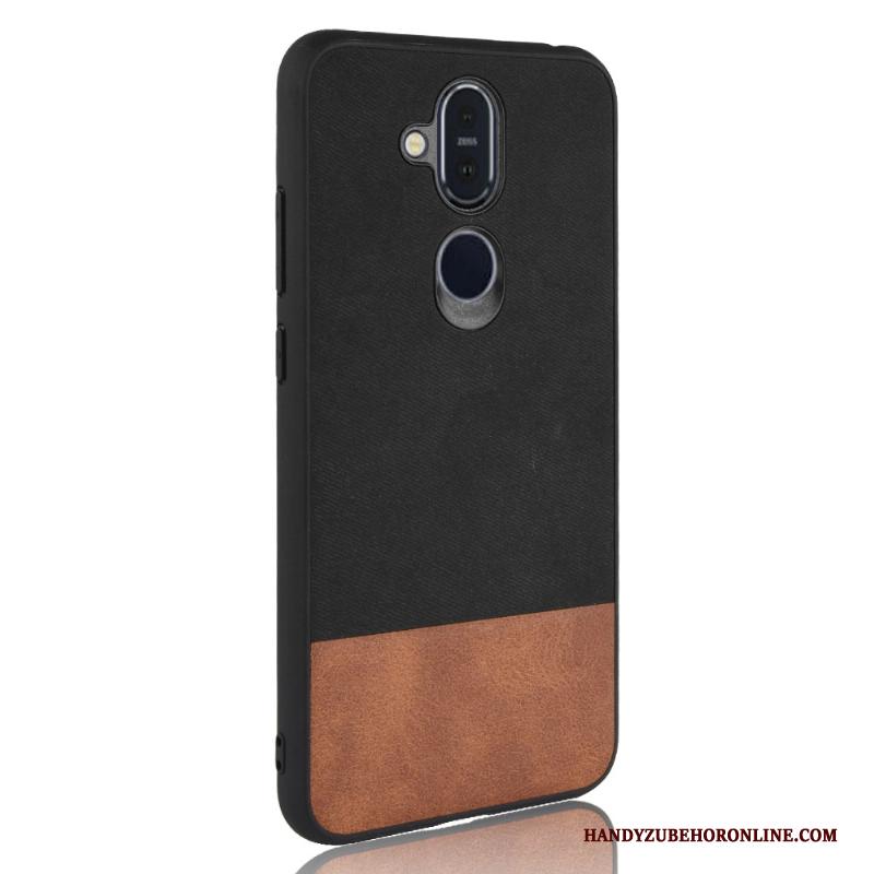 Nokia 8.1 Bescherming Hoesje Telefoon Anti-fall Leer Denim Zwart All Inclusive