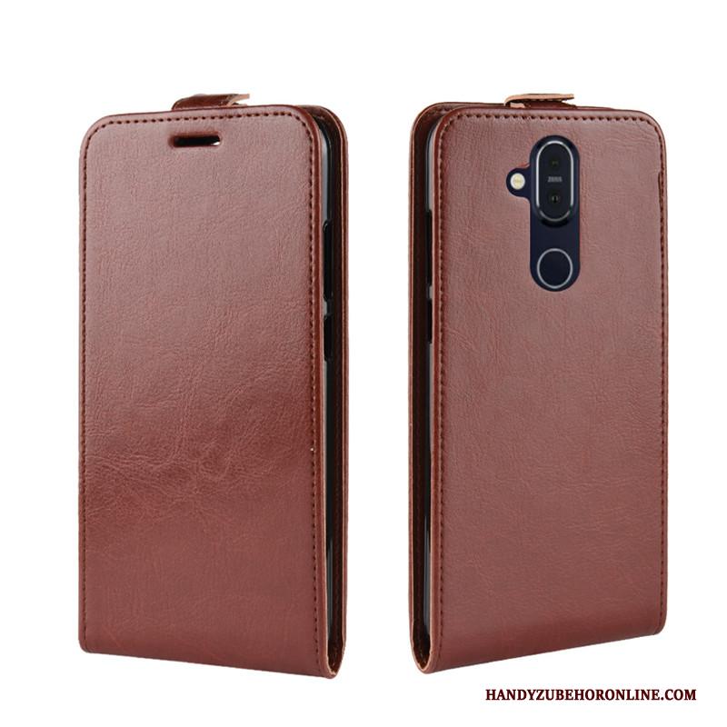 Nokia 8.1 Folio Anti-fall Rood Bescherming Leren Etui Portemonnee Hoesje Telefoon