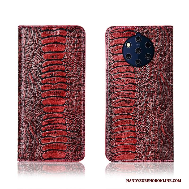 Nokia 9 Pureview Mobiele Telefoon Siliconen Anti-fall Hoesje Echt Leer Clamshell Bescherming