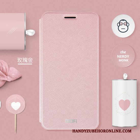 Redmi 7 Anti-fall Roze Clamshell Hoesje Telefoon Leren Etui Mini Siliconen