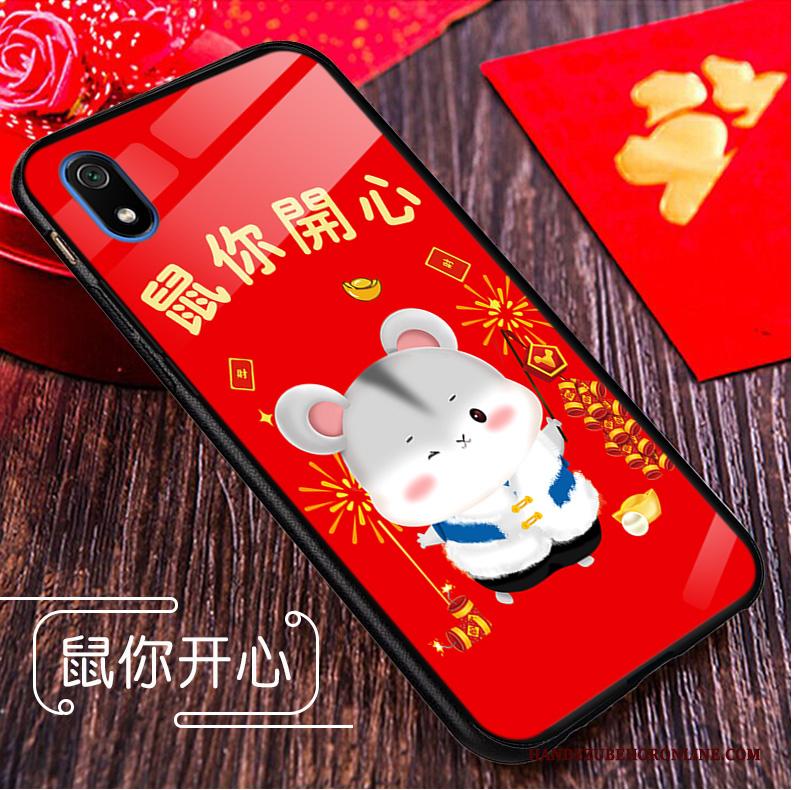 Redmi 7a Glas Spotprent Hoesje Telefoon Nieuw Rat Rood