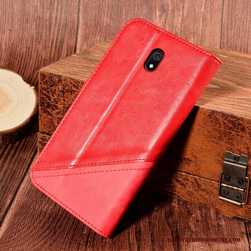 Redmi 8a Hoesje All Inclusive Rood Gemeenschappelijk Leren Etui Scheppend Anti-fall Kaart