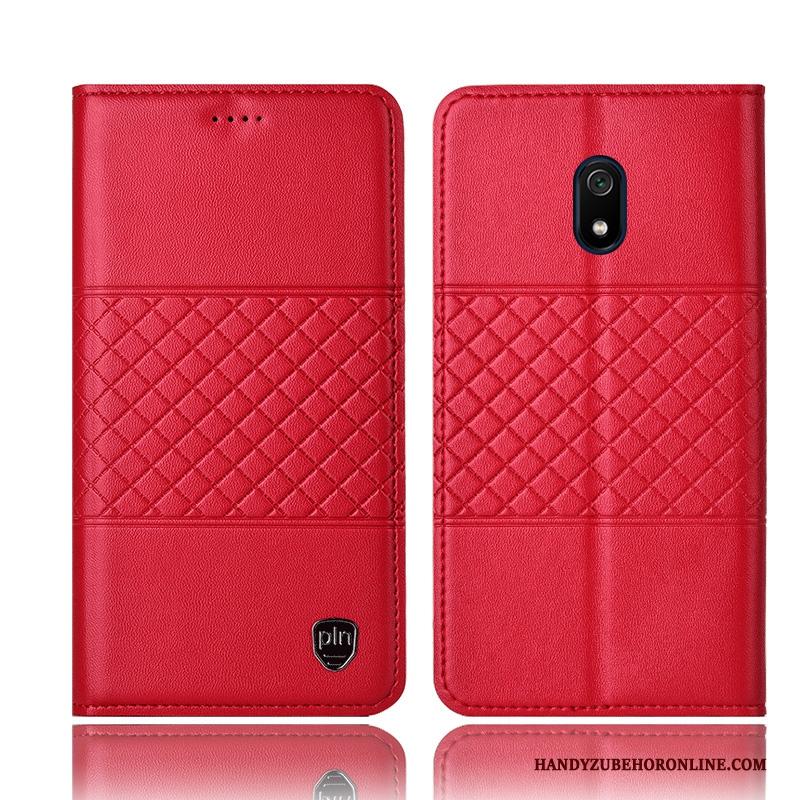 Redmi 8a Leren Etui All Inclusive Rood Bescherming Geruite Hoesje Telefoon Anti-fall