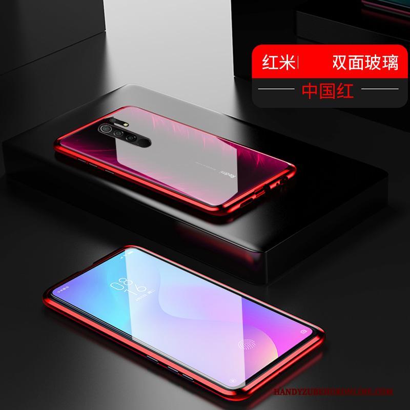 Redmi 9 Hoesje Magnetisch Doorzichtig Anti-fall Rood Tempereren All Inclusive Skärmskydd