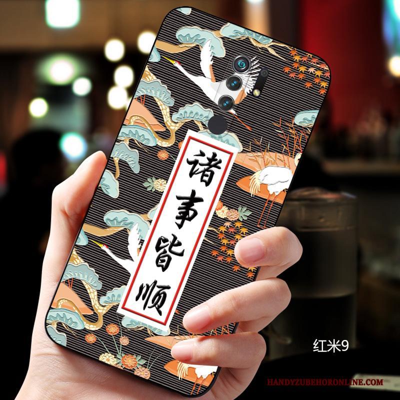 Redmi 9 Hoesje Rood Schrobben Bescherming Trendy Merk Scheppend Dun Chinese Stijl