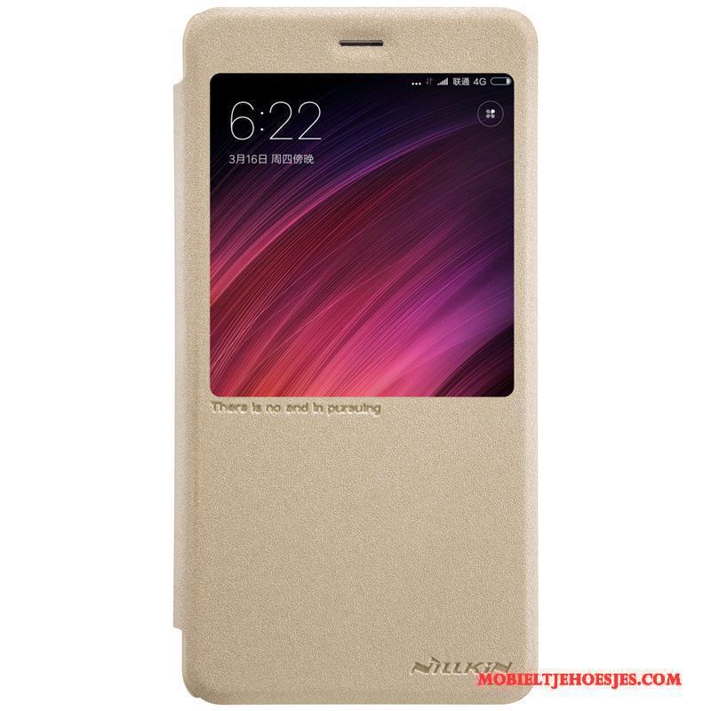 Redmi Note 4x Bescherming Leren Etui Hoes Folio Goud Hoesje Winterslaap