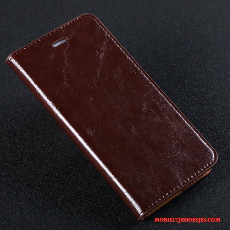 Redmi Note 4x Clamshell Mini Hoesje Telefoon Bruin Rood Bescherming Leren Etui