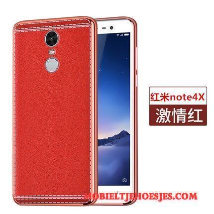 Redmi Note 4x Hoes Zacht Hoesje Telefoon Patroon Leer Leren Etui Rood