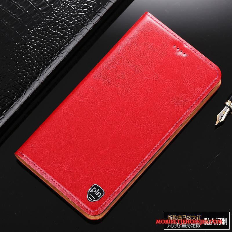 Redmi Note 5 Hoesje Hoes Echt Leer Rood Mobiele Telefoon Leren Etui Grijs Bescherming