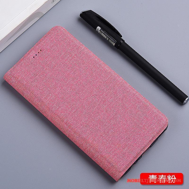 Redmi Note 5 Hoesje Leren Etui Katoen En Linnen Grijs Bescherming Mobiele Telefoon Folio Rood