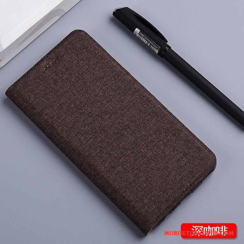 Redmi Note 5 Hoesje Leren Etui Katoen En Linnen Grijs Bescherming Mobiele Telefoon Folio Rood