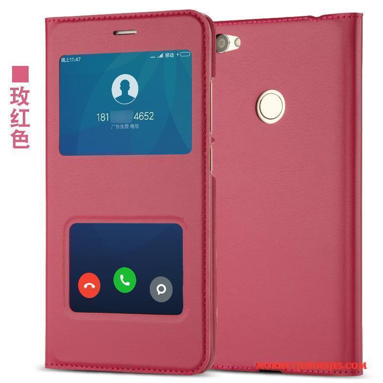 Redmi Note 5a Hoesje Telefoon Zwart Bescherming Anti-fall Leren Etui Rood Clamshell
