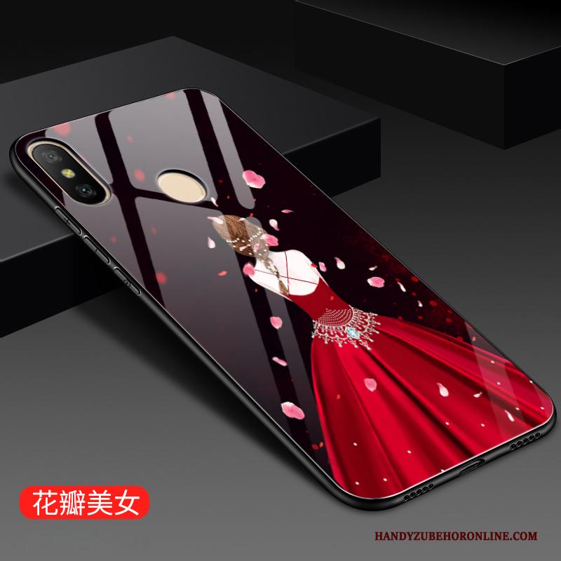 Redmi Note 6 Pro Hoesje Telefoon Geschilderd Blauw Rood Mini Gehard Glas